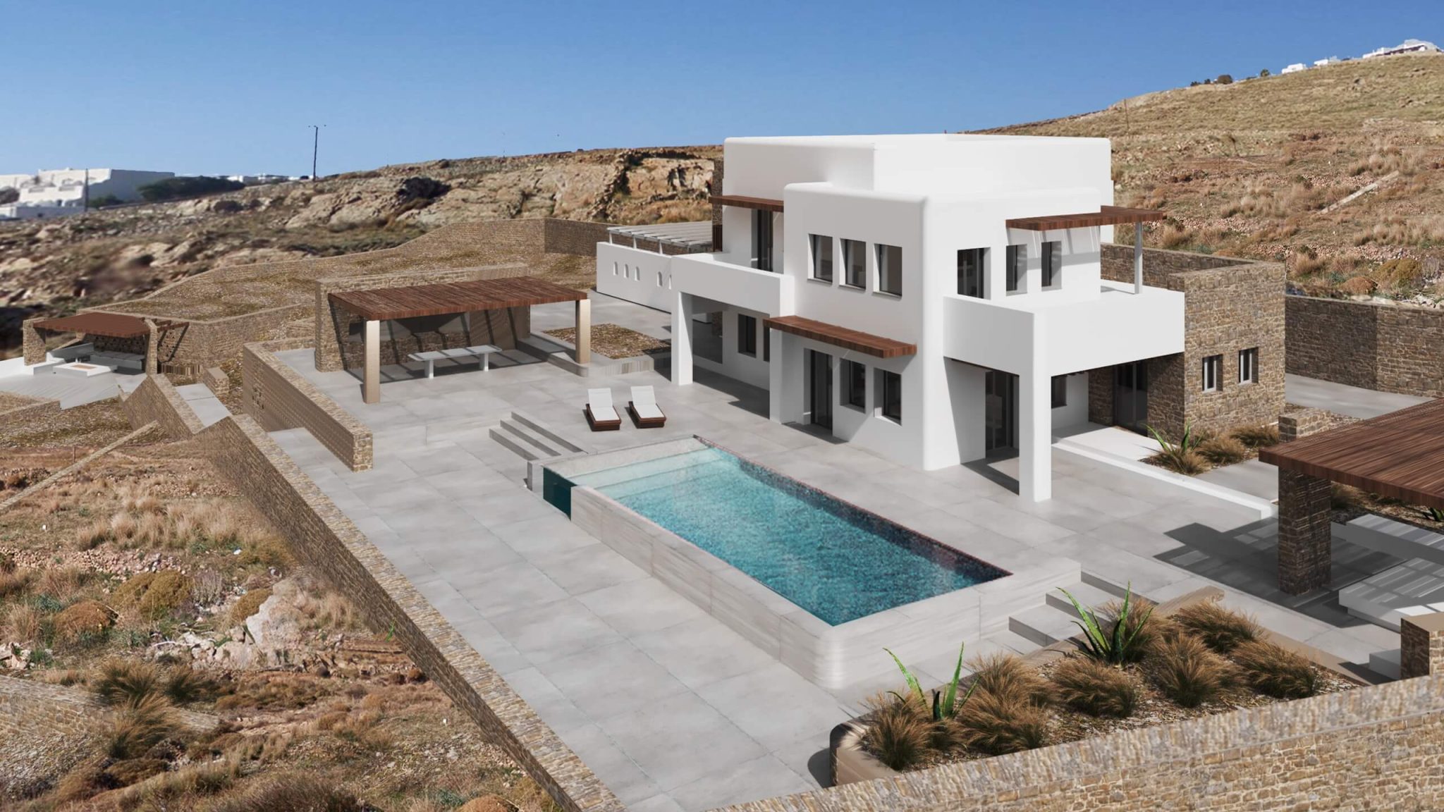 Visualisation of a Leimax villa with private pool and sea beyond