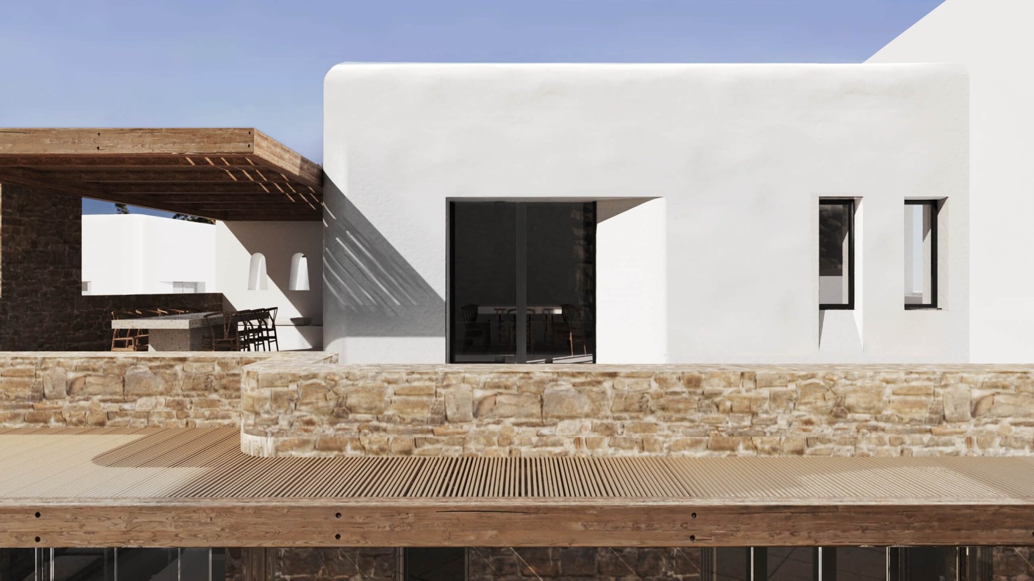 Visualisation of a Leimax villa terrace looking toward the Aegean